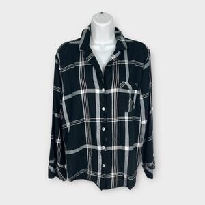 Victorias Secret Pajama Top Black White Plaid Size XS PJ Lounge Wear Button Up